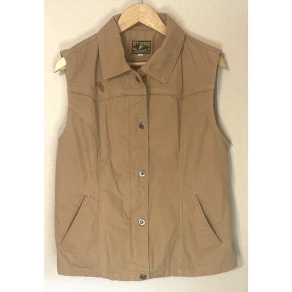 Wyoming Traders Vest Mens L Brown Tan Canvas Snap Hunting Collared Western - Picture 1 of 8